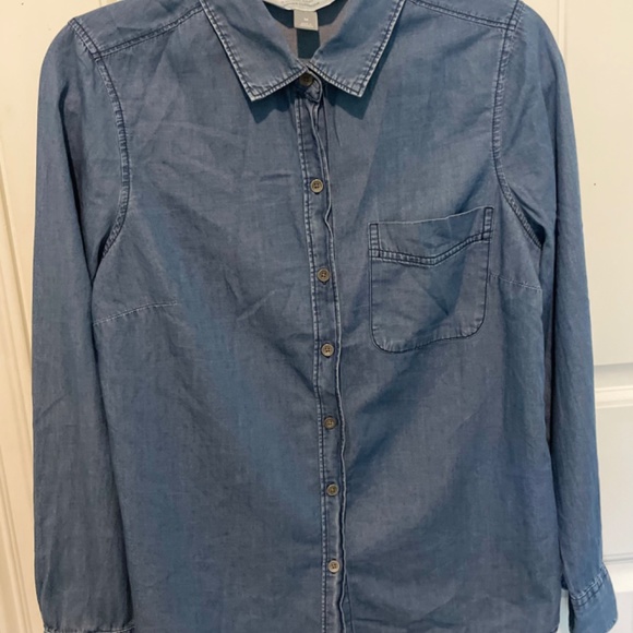 Old Navy Classic Denim Button Down Long Sleeve Top size Medium - Picture 5 of 6